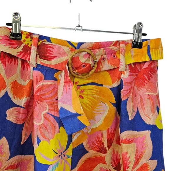 Farm Rio x Anthropologie Linen Blend Belted Floral Bermuda Shorts, Relaxed,Small - Picture 11 of 11